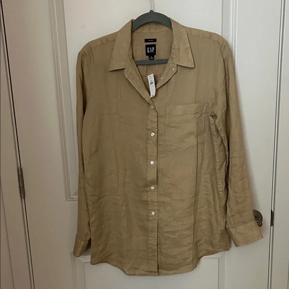 GAP Light Brown Linen Long Sleeve Shirt - Picture 1 of 3